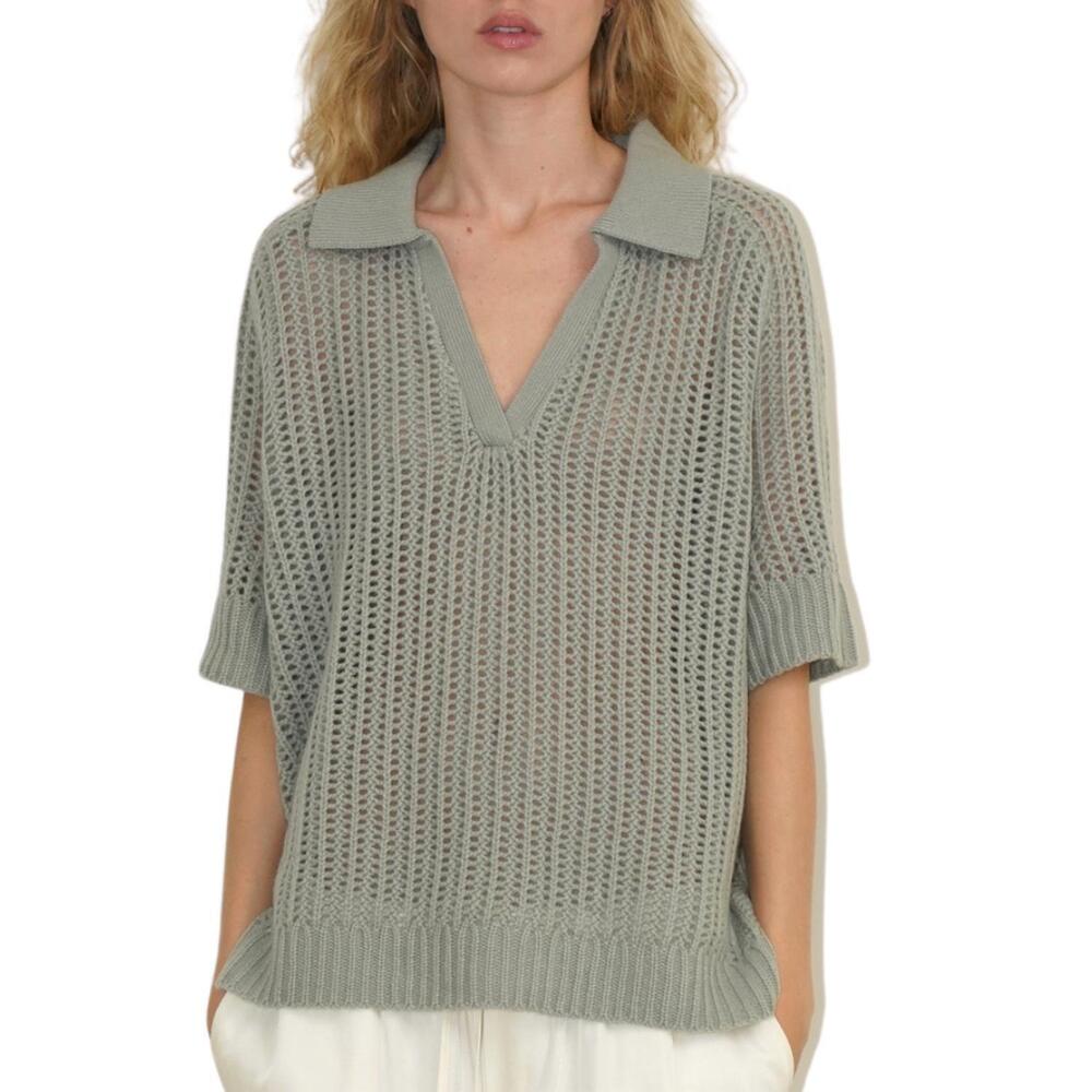 NEW SABLYN shalom relaxed split neck cashmere polo in eucalyptus